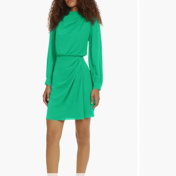 Donna Morgan for Maggy Long Sleeve Draped Minidress in Bright Jade at Nordstrom Rack, Size 6